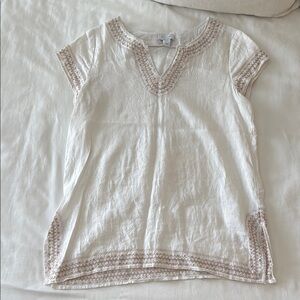 White Embroidered Short Sleeve Top